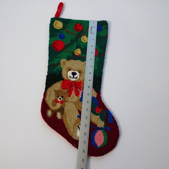 💰3/$25  Bears Christmas Stocking Holidays Decor Bear with Bow Green Red   18" - Picture 4 of 7